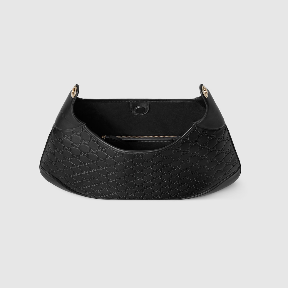 Gucci B large shoulder bag in black GG leather | GUCCI® US
