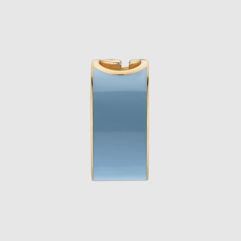 新品タグ付き✨グッチ　インターロッキングGG総柄 水色ライトブルー光沢感　結婚式 グッチ インターロッキング〕エナメル リング ・イエローゴールド