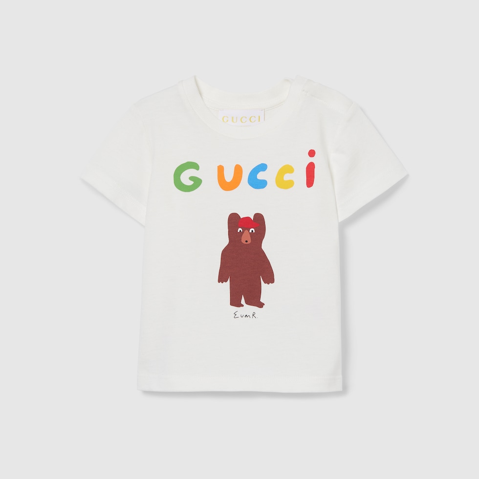 Baby cotton T-shirt with print in white | GUCCI® US