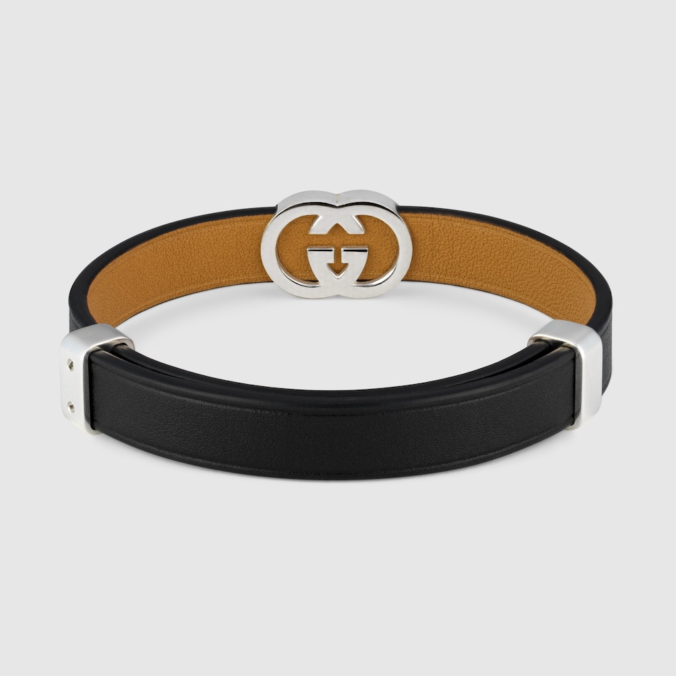 Gucci Interlocking leather bracelet in black leather | GUCCI® US