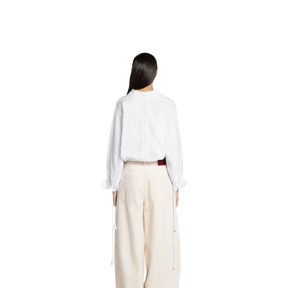Cotton floral jacquard shirt with tie in white | GUCCI® US
