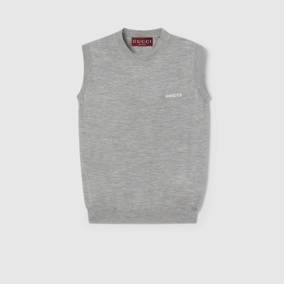Cashmere silk sleeveless top in grey mélange | GUCCI® US Cashmere silk sleeveless top in grey mélange | GUCCI® US