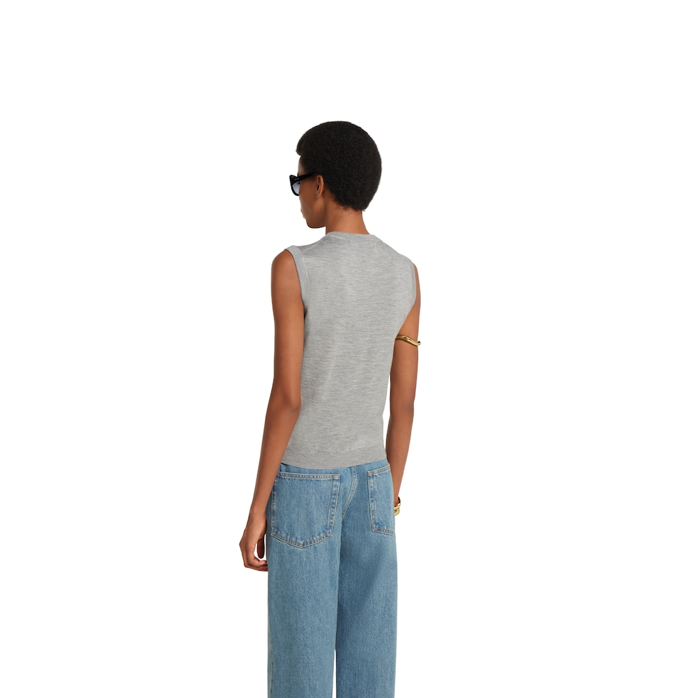 Cashmere silk sleeveless top in grey mélange | GUCCI® US