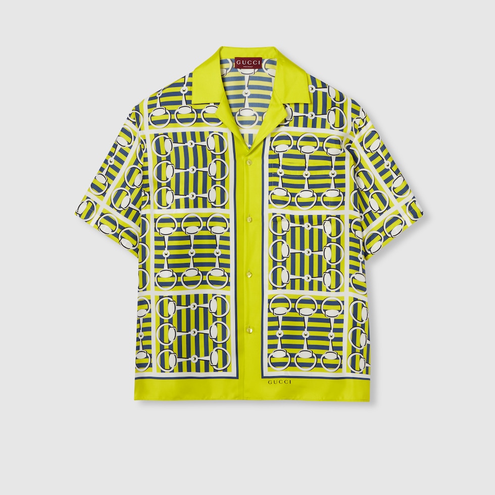 GUCCI グッチ シルクシャツ 54 Printed silk shirt in white and multicolor | GUCCI® US
