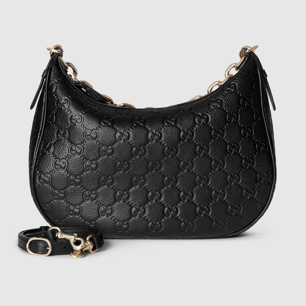 GG Emblem large shoulder bag in black GG leather | GUCCI® US