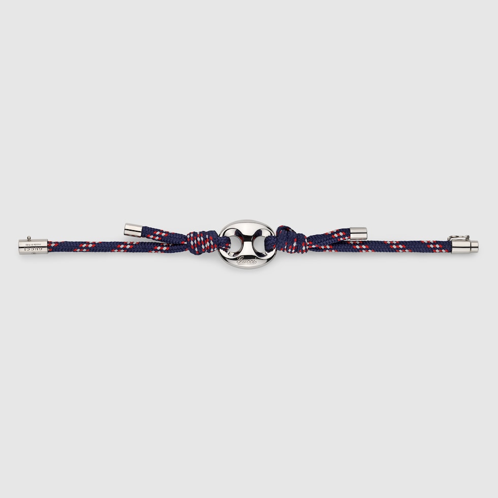 GUCCI ネイビーアゲートブレスレット Gucci Marina Chain fabric bracelet in blue and multicolor