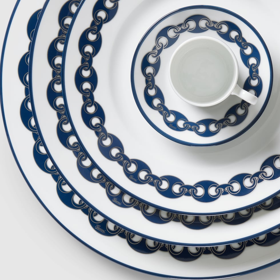 Gucci Marina placeholder plate, set of two in off white and navy