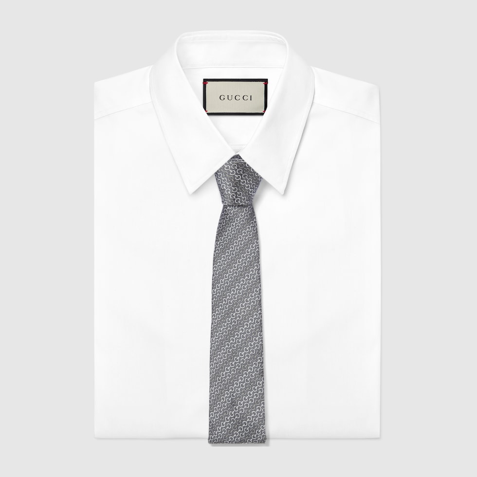GUCCI ホースビットシルクジャガードネクタイ　グレー現行モデル父の日 GUCCI ホースビットシルクジャガードネクタイグレー現行モデル父の日
