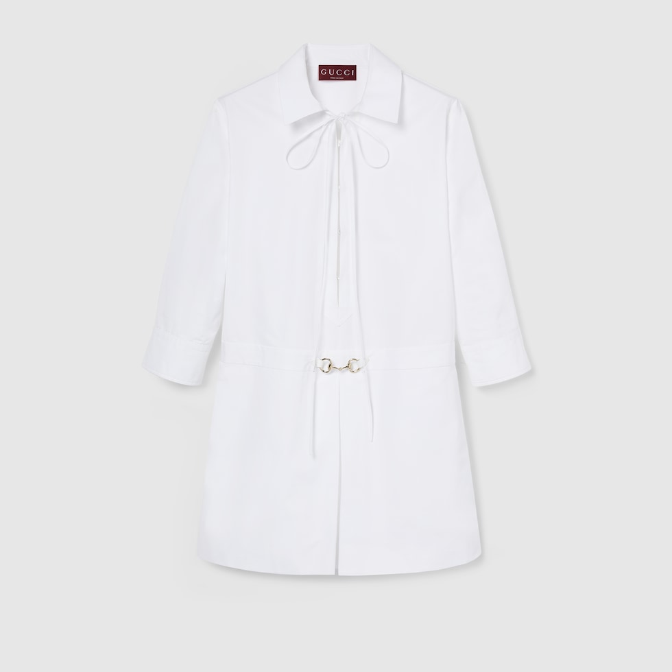 注目の新作♪【GUCCI】ホースビット リネンキャンバスドレス ホースビット コットンポプリン シャツドレスホワイト | GUCCI公式