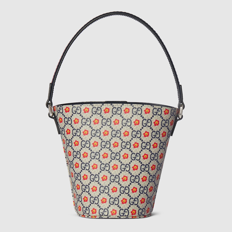 Children's printed GG bucket bag in beige and blue GG Supreme