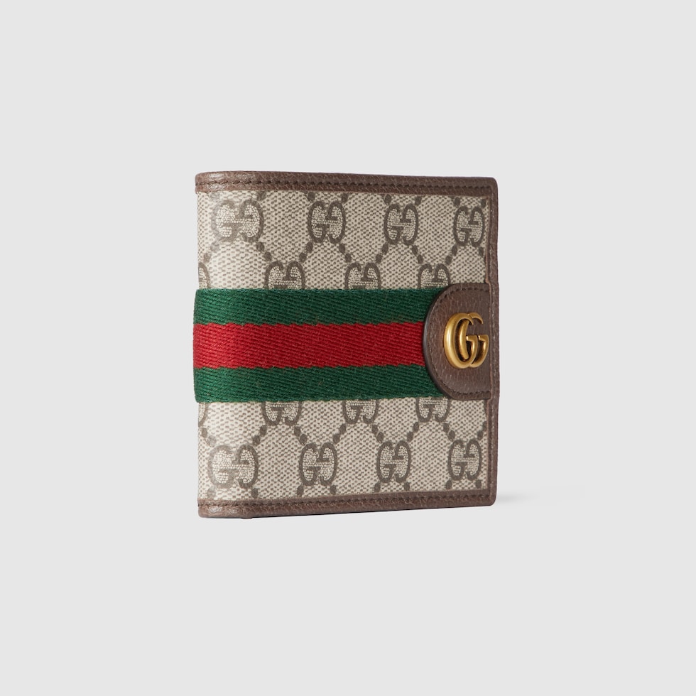 Ophidia bi-fold wallet in beige and dark brown fabric | GUCCI® US