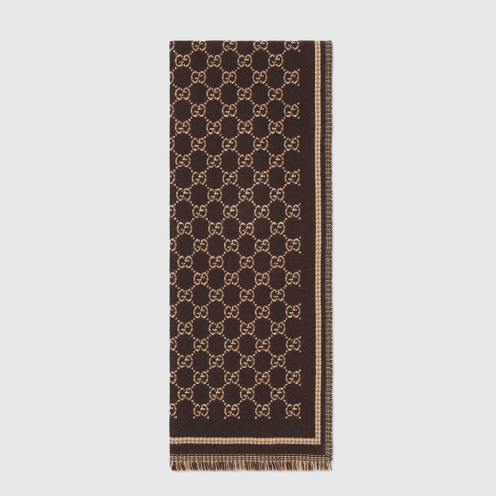 GG wool jacquard scarf in dark brown and beige | GUCCI® US