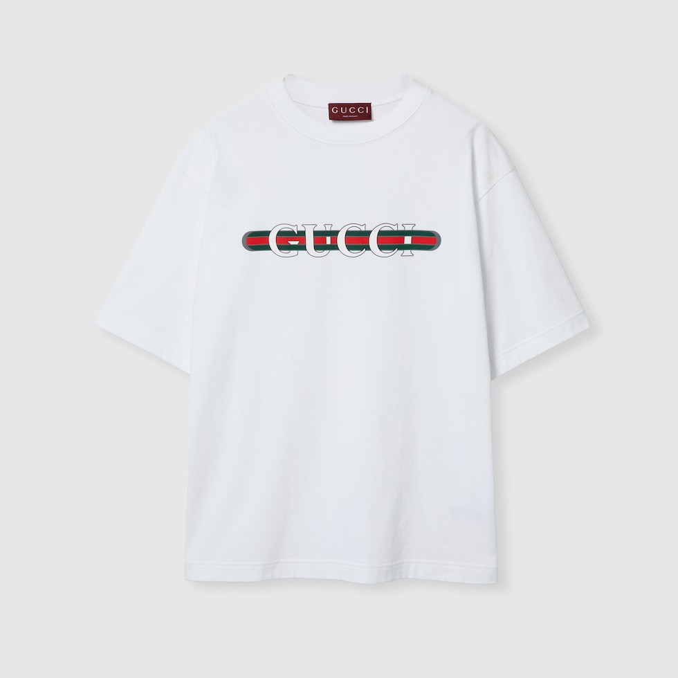 Cotton jersey T-shirt with print in white | GUCCI® US