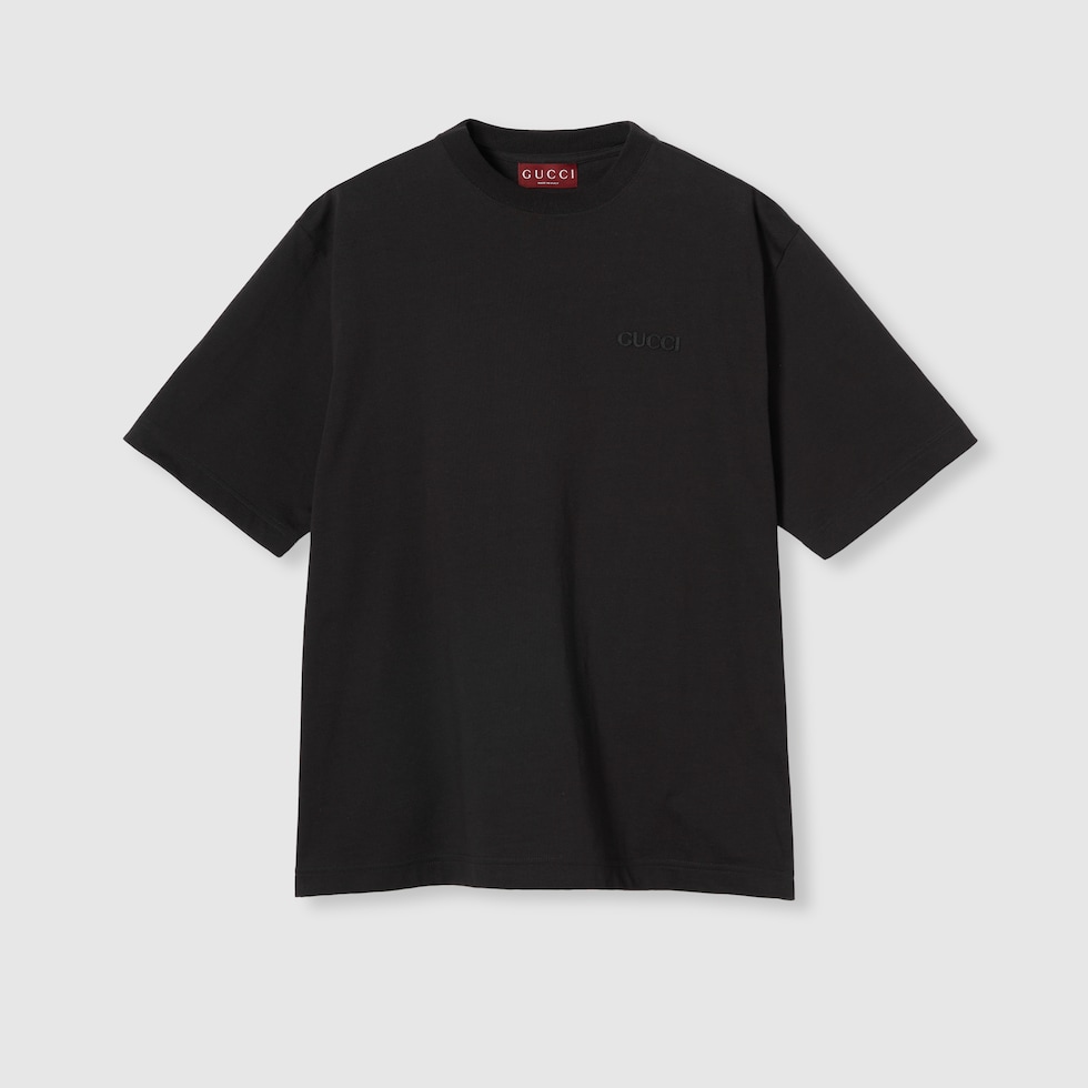 GUCCI グッチ　メンズ　ロングコート　黒コート　美品 Cotton jersey T-shirt with embroidery in black | GUCCI® SI