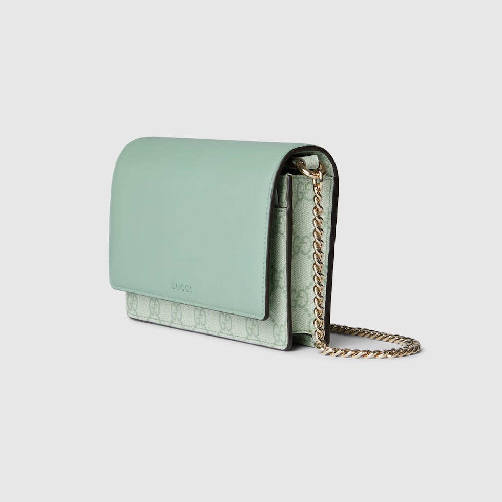 GG Emblem wallet on chain in sage green | GUCCI® US