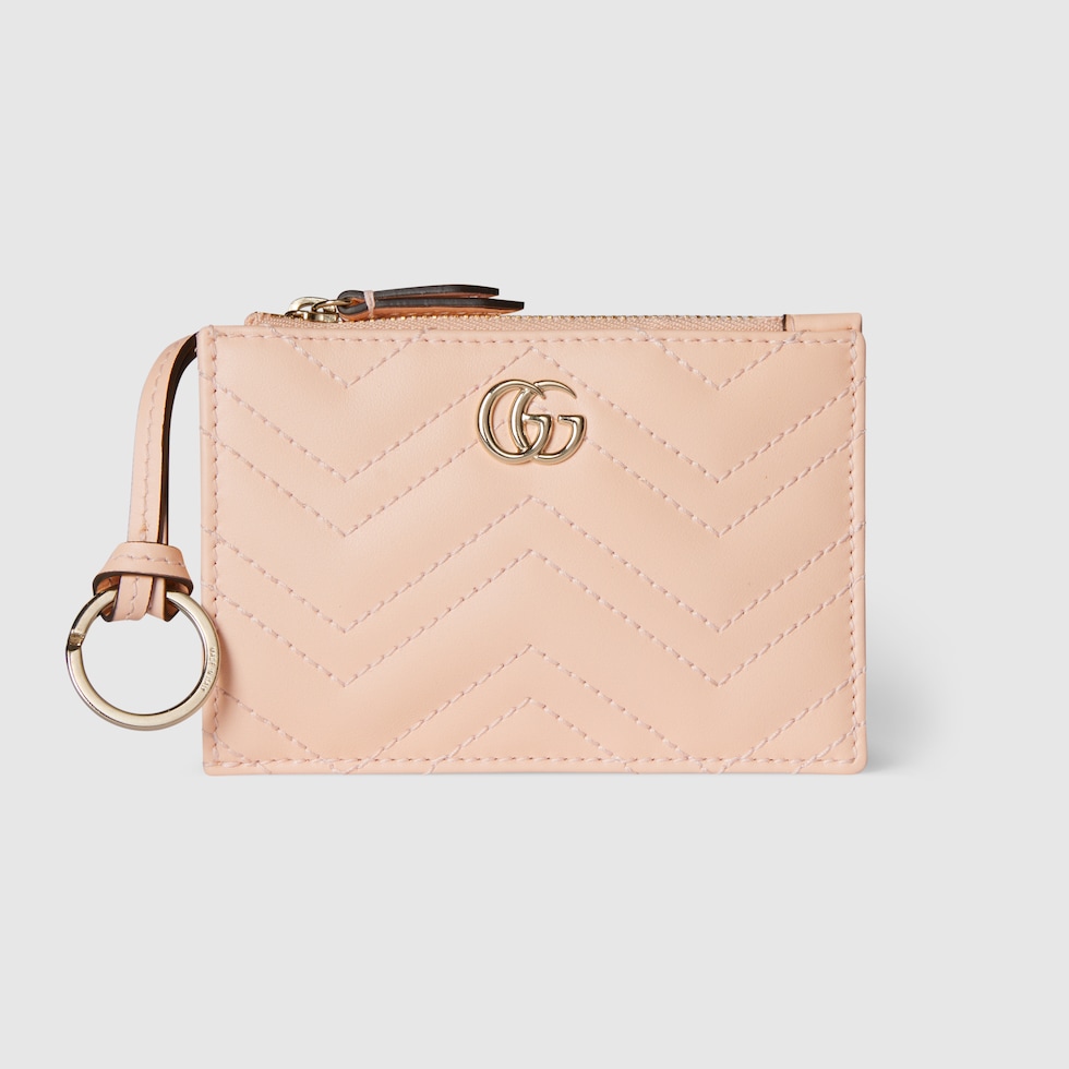 GG Marmont zip key pouch in pale pink leather | GUCCI® US