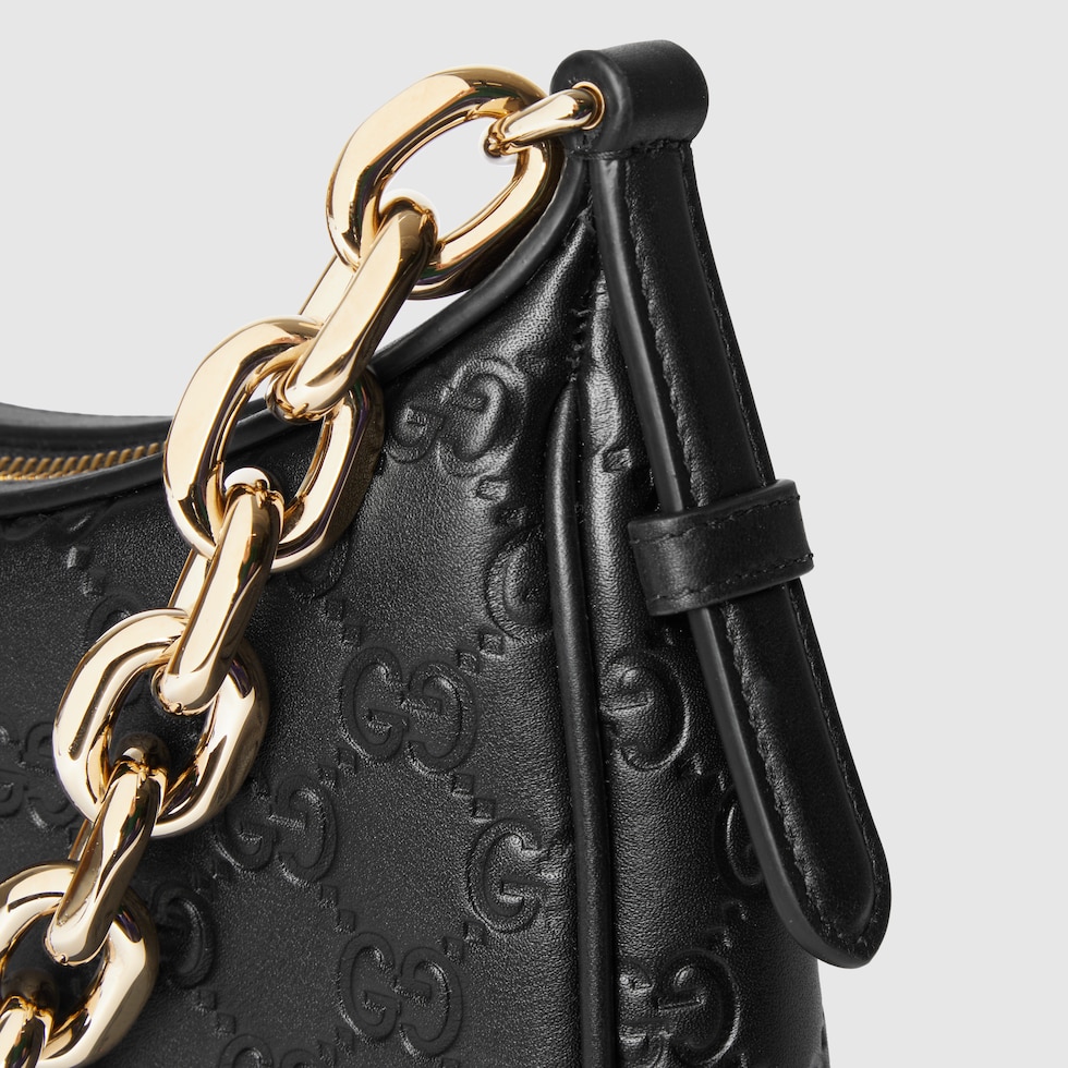 GG Emblem medium shoulder bag in black leather | GUCCI® US GG Emblem medium shoulder bag in black leather | GUCCI® US