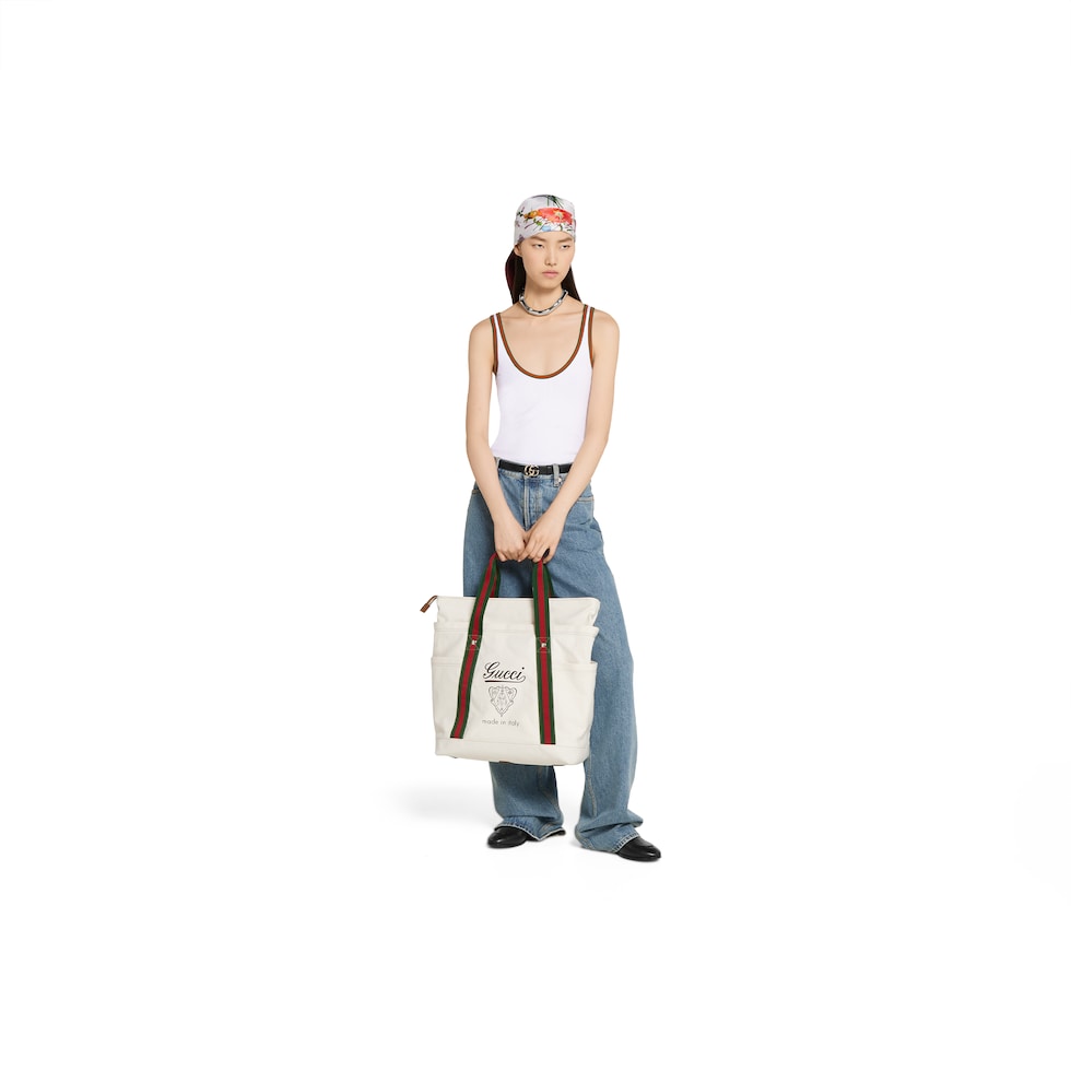 Printed canvas large tote bag in off white canvas | GUCCI® US Printed canvas large tote bag in off white canvas | GUCCI® US