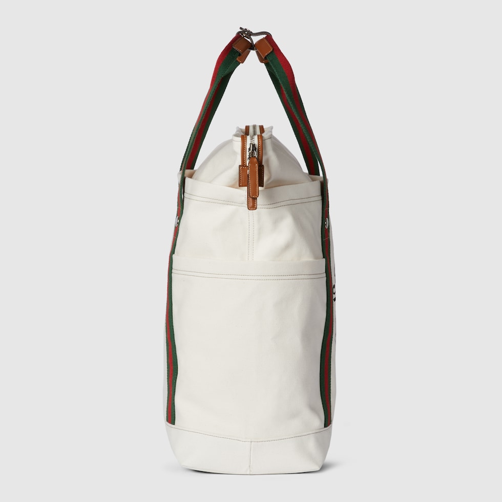 Printed canvas large tote bag in off white canvas | GUCCI® US