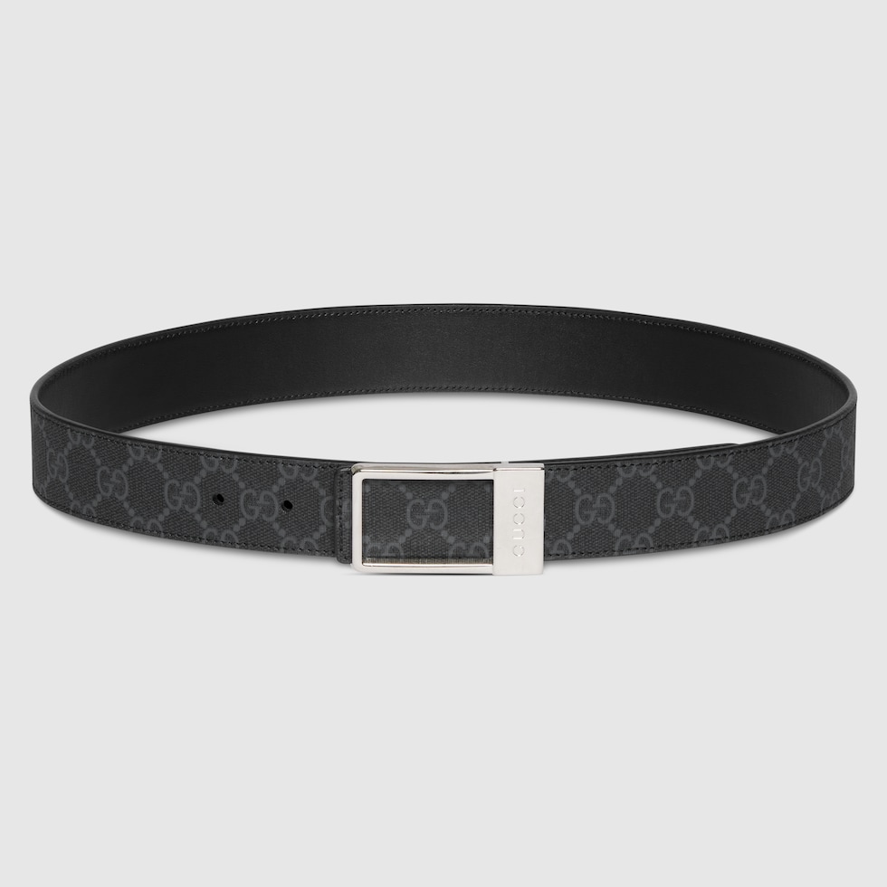 Reversible belt with rectangular buckle in black GG Supreme