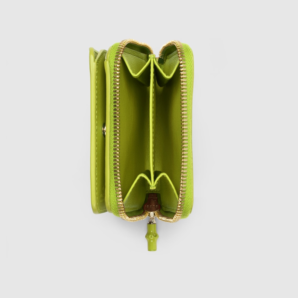 Small wallet with bamboo in bright green leather | GUCCI® US