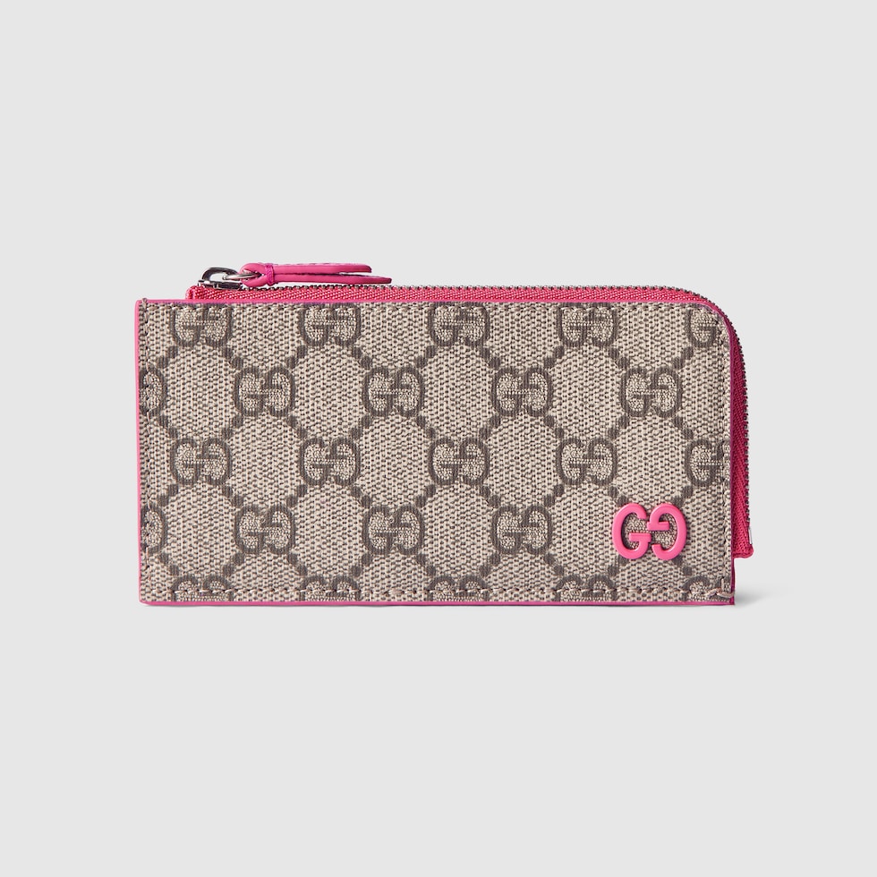 Pink trim GG zip card case in beige and ebony Supreme | GUCCI® AE