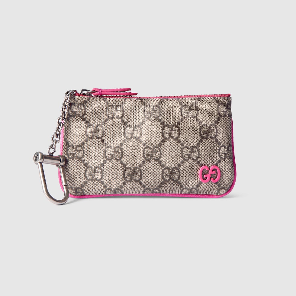 supreme×Gucci monogram柄　ポーチ Bright pink trim key pouch in beige and dark brown Supreme | GUCCI® US