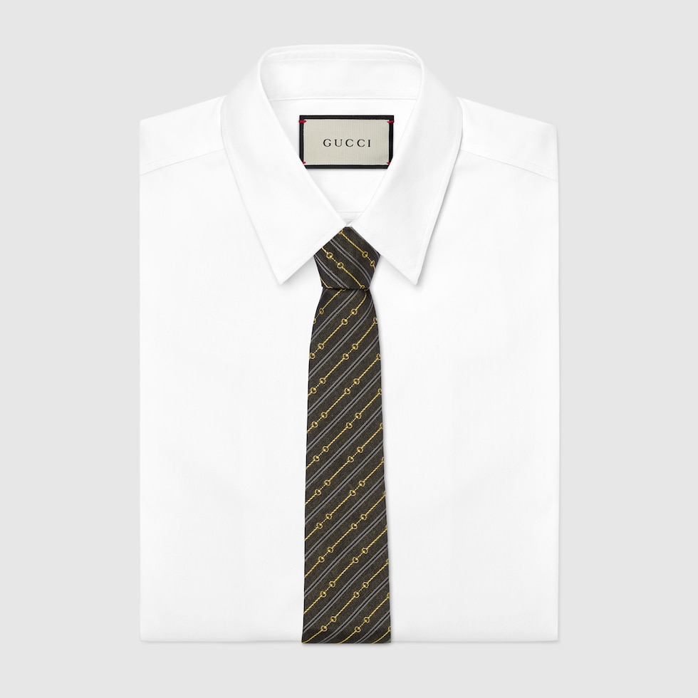 新品❗️GUCCI ネクタイ ホースビット シルクジャカード ネクタイブラック＆グレー