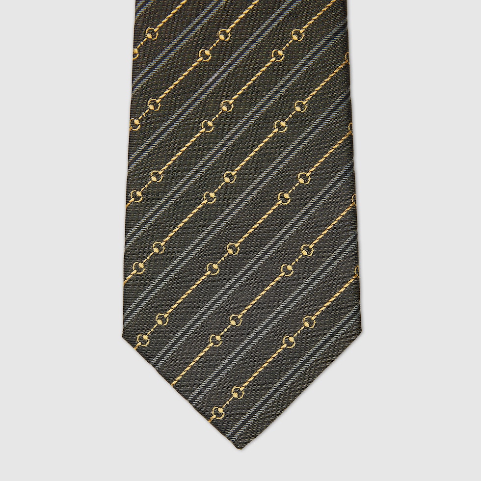 ✨極美品✨ 現行 GUCCI ネクタイ シルク100% ホースビット&ダブルG GUCCI (グッチ) シルク100％ ダミエジャガード 総柄 ネクタイ