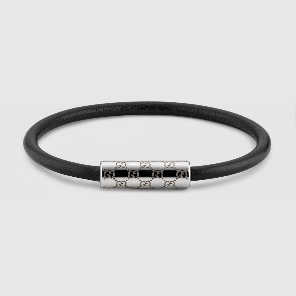 Bracelet with GG detail in black leather | GUCCI® US