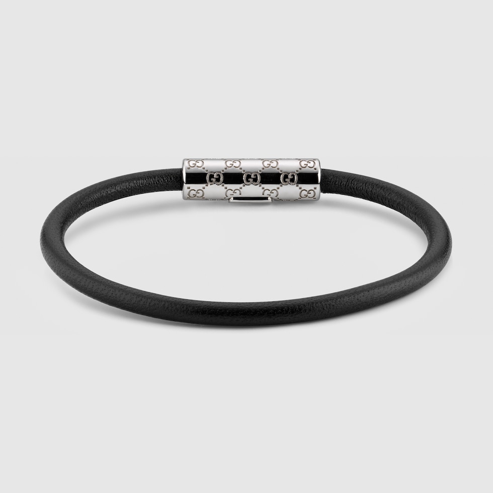 GG パターン ブレスレットブラック レザー | GUCCI公式