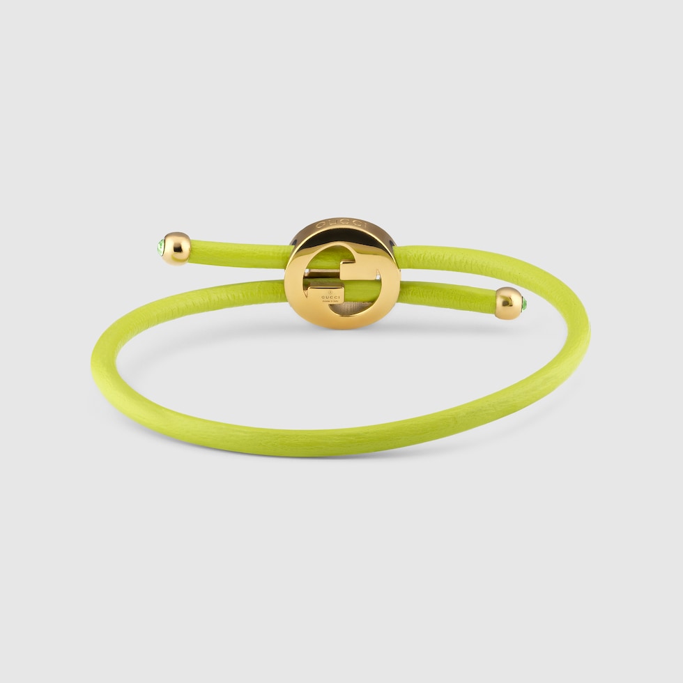 Bracelet with enamel Round Interlocking G in bright green leather