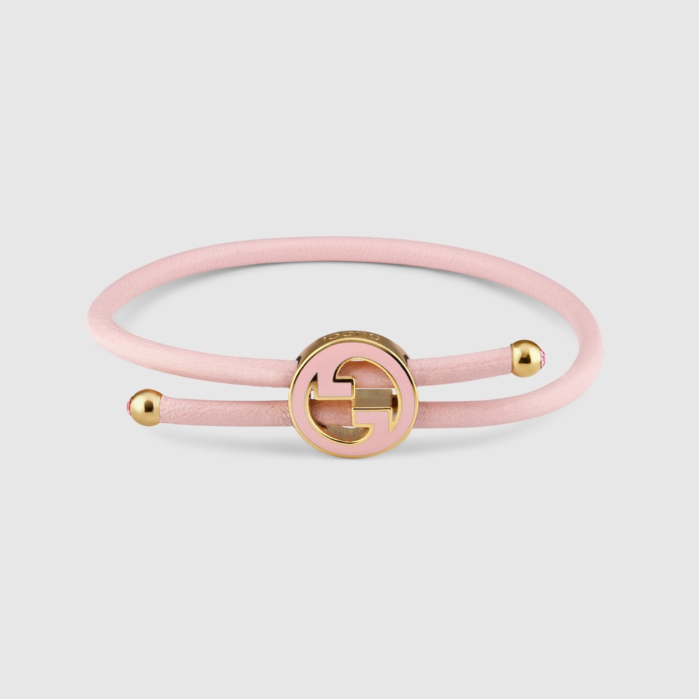 Bracelet with enamel Round Interlocking G in light pink