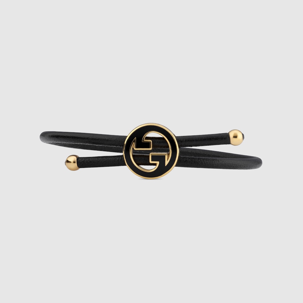 GUCCI グッチ ダブルG ブレスレット ブラック ゴールド レザー