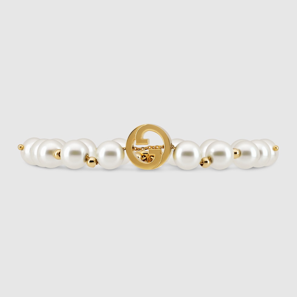 独特な店 Gucci Interlocking brass gold-toned light in bracelet pearl その他