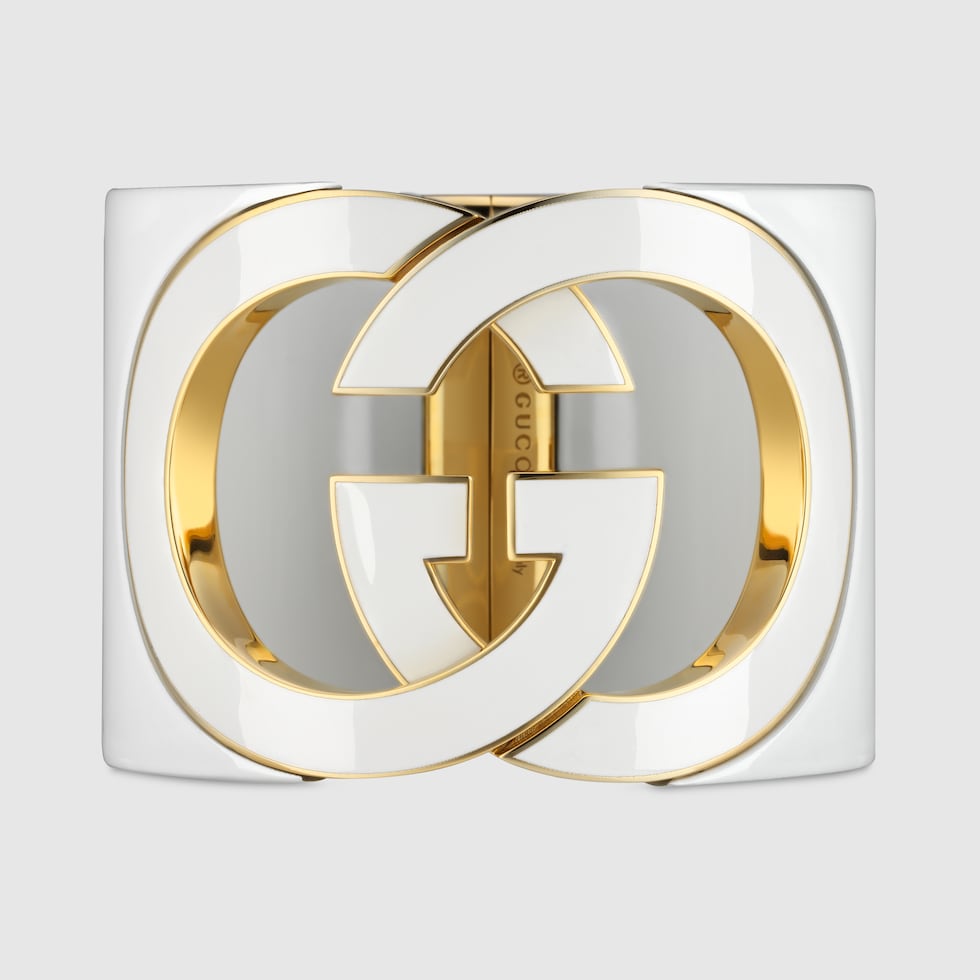 Gucci Interlocking cuff bracelet in white resin | GUCCI® US