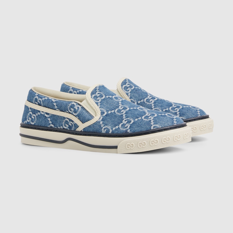 GUCCI CHILDREN ネイビーキャンバス テニス スニーカー 13.5 Gucci Kids 1977 Tennis jacquard-print Sneakers | Blue | FARFETCH