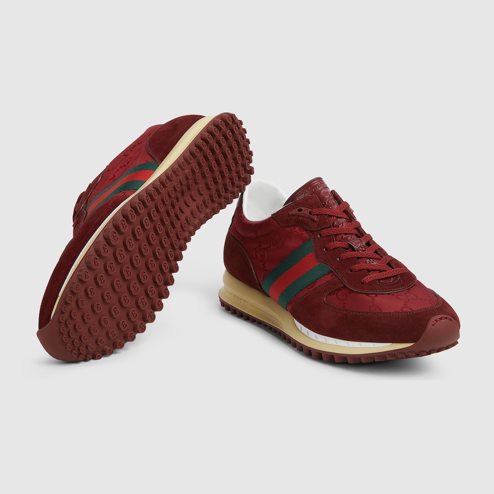 スニーカー Gucci Burgundy Gg Fabric And Suede Re-Motion Sneakers Men's Gucci Re-Motion sneaker in red Original GG canvas