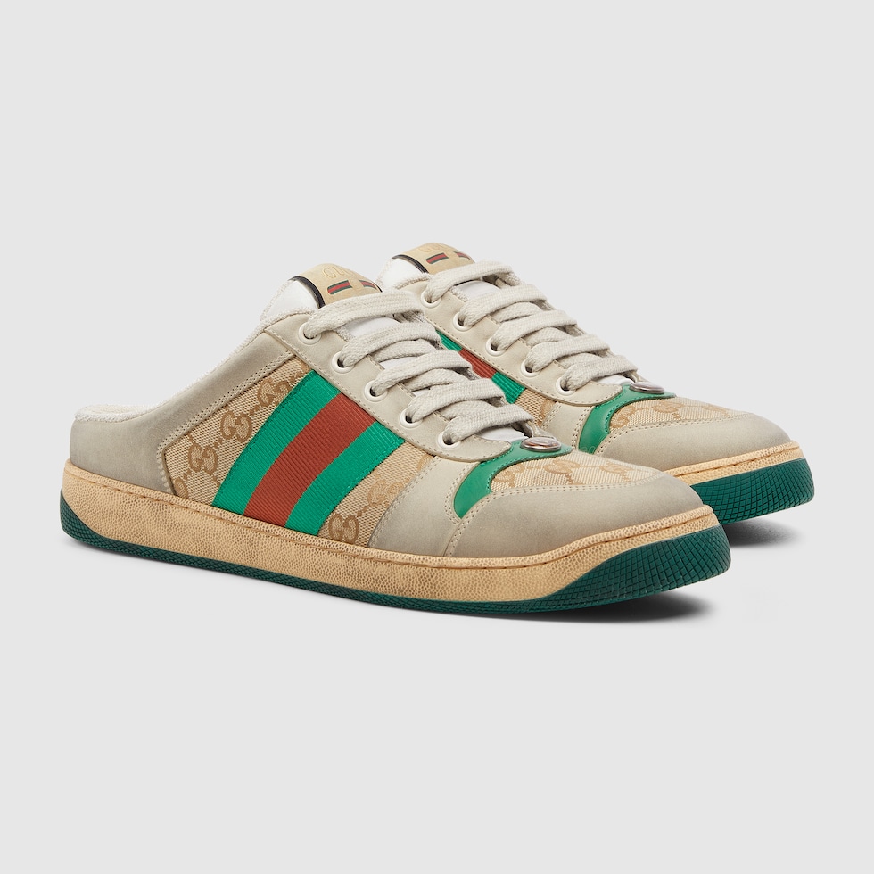 Gucci オープントゥミュール 、ベージュ・グレー スクリーナー〕メンズ ミュールベージュ レザー | GUCCI公式