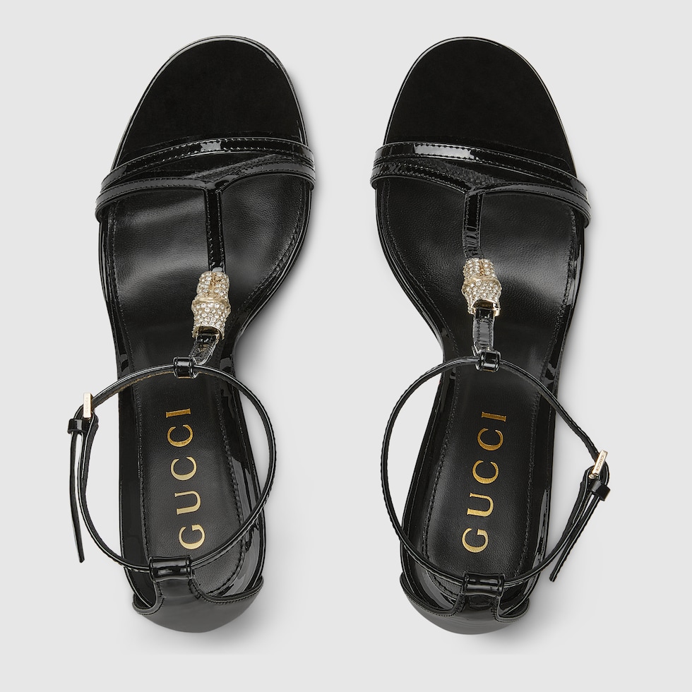 Women's sandal with bamboo in black patent leather | GUCCI® US