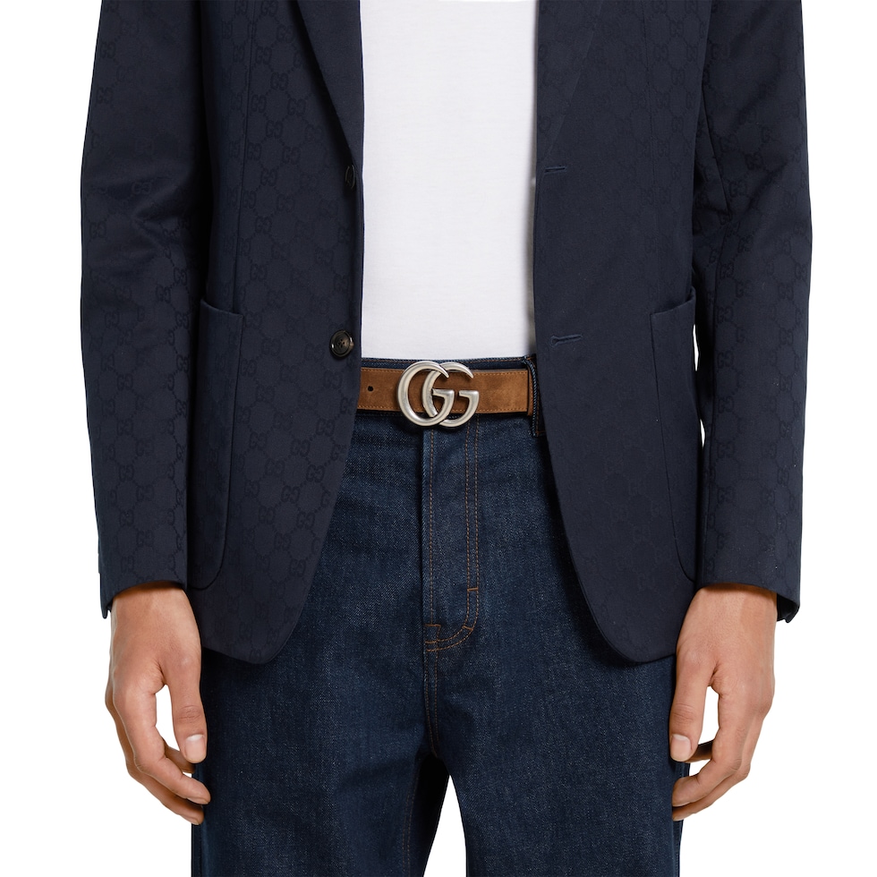 GG Marmont thin belt in brown soft suede | GUCCI® US