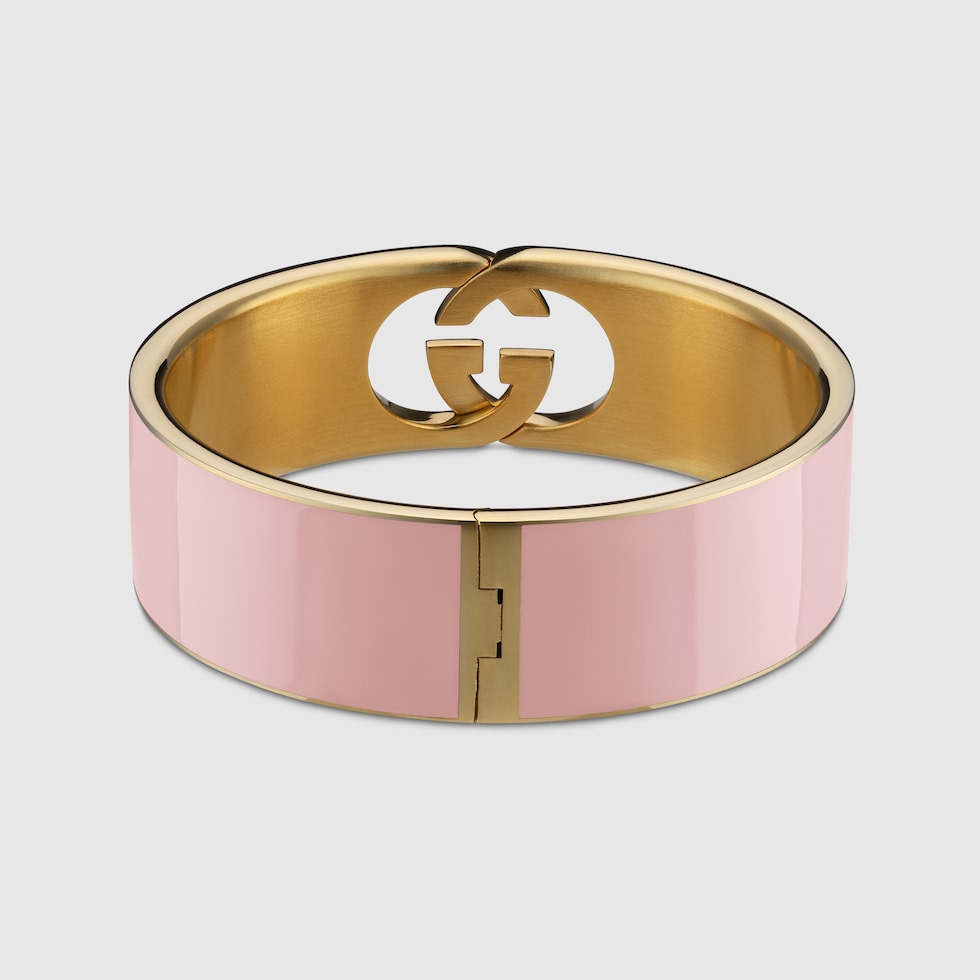 【真贋済】GUCCI ゴールドメッシュ ブレスレット メンズ レディース グッチ インターロッキング〕ラッカー カフブレスレットイエロー