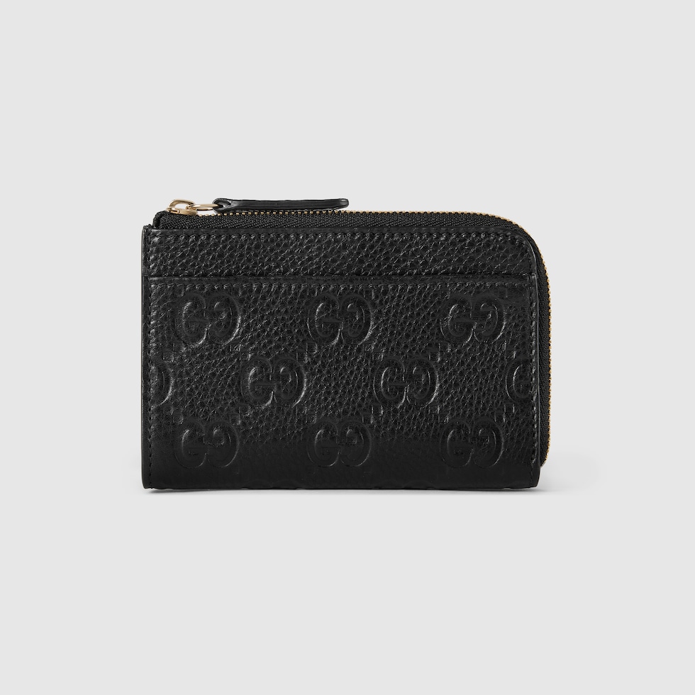 国内発送 GUCCI GGエンブレム ストラップ付き カードケース GG Emblem zip card case in black leather | GUCCI® US