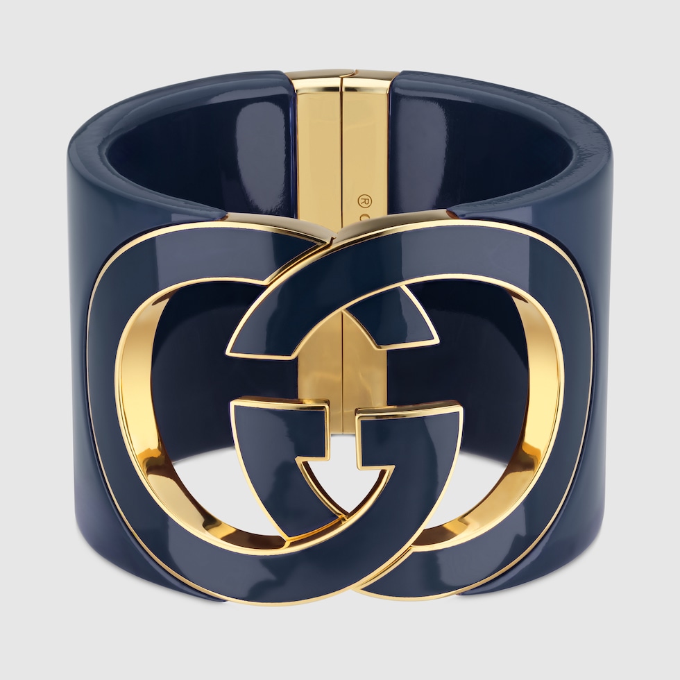 ★SALE★【送料関税無料】GUCCI Interlocking GG Cuff Bracelet Gucci Interlocking enamel cuff bracelet in yellow gold-toned