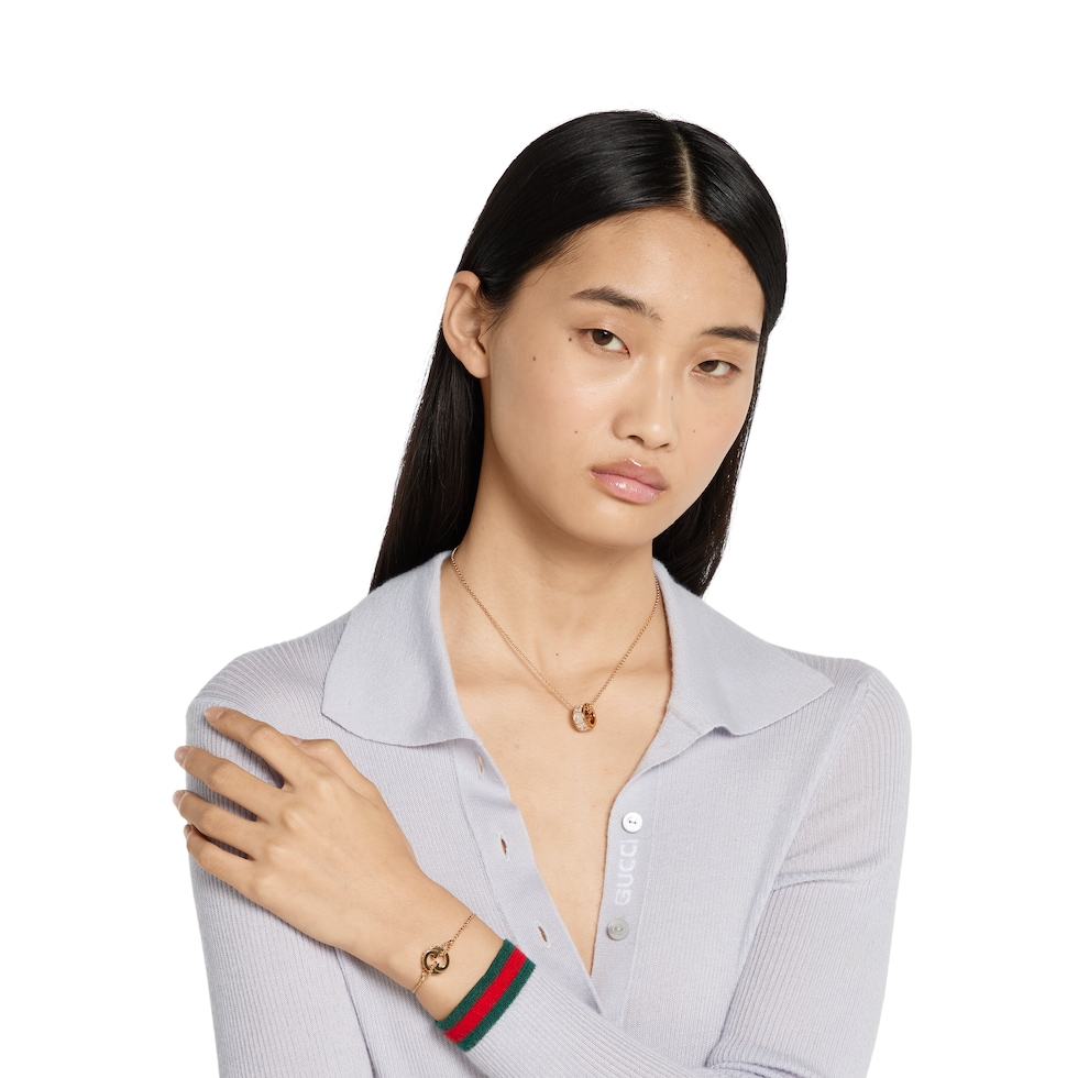 Gucci Blondie crystal pendant necklace in light gold-toned