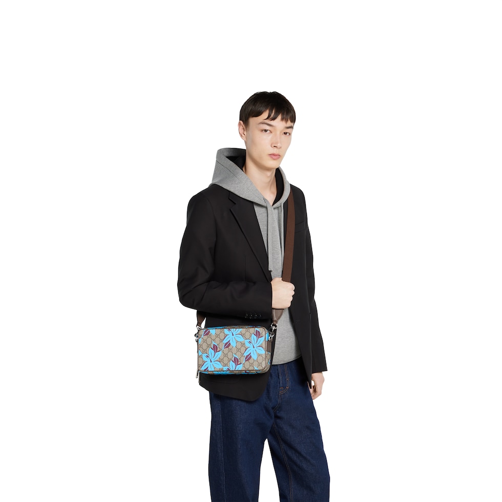 GG printed mini bag in beige and dark brown Supreme | GUCCI® US