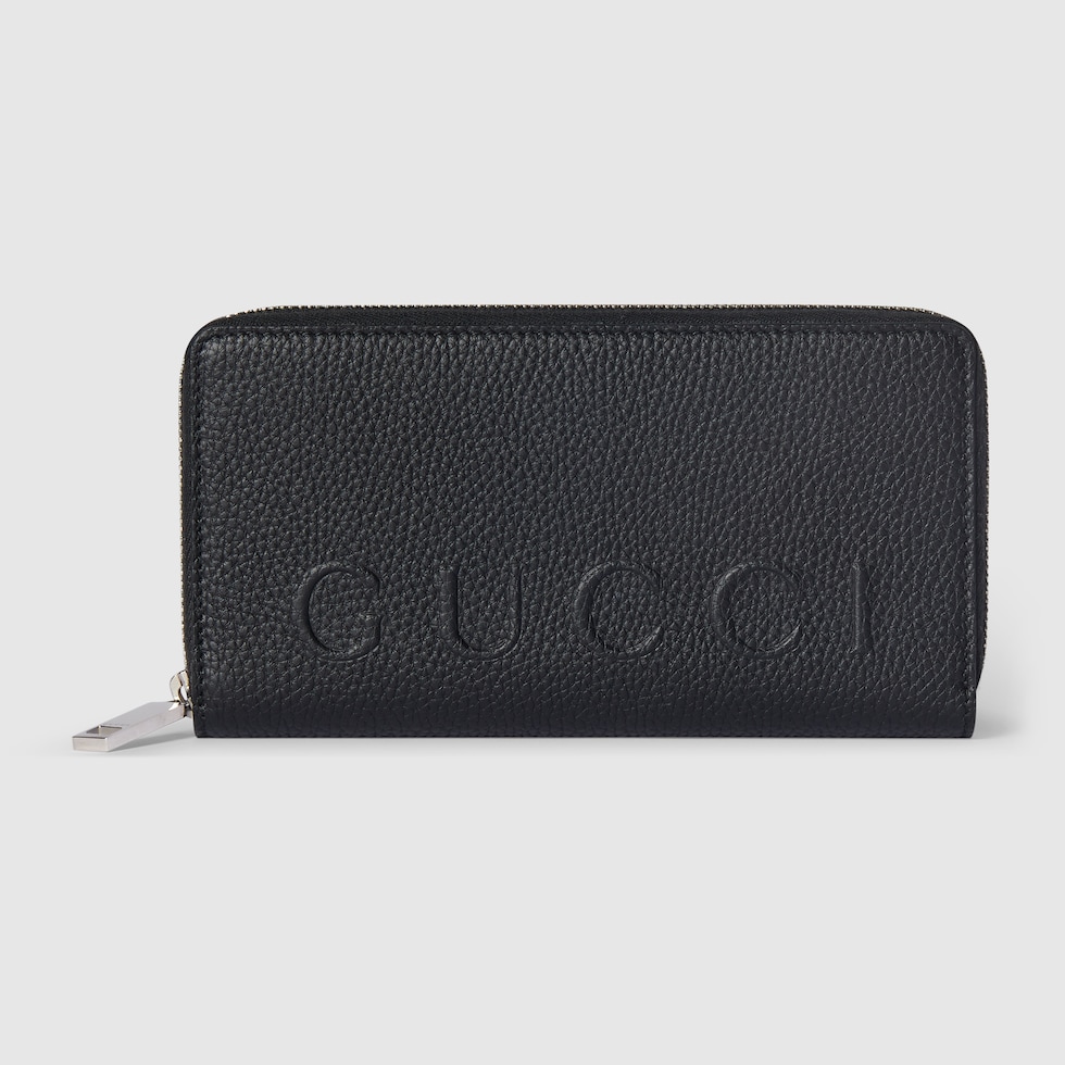 Zip around wallet with logo in black leather | GUCCI® US
