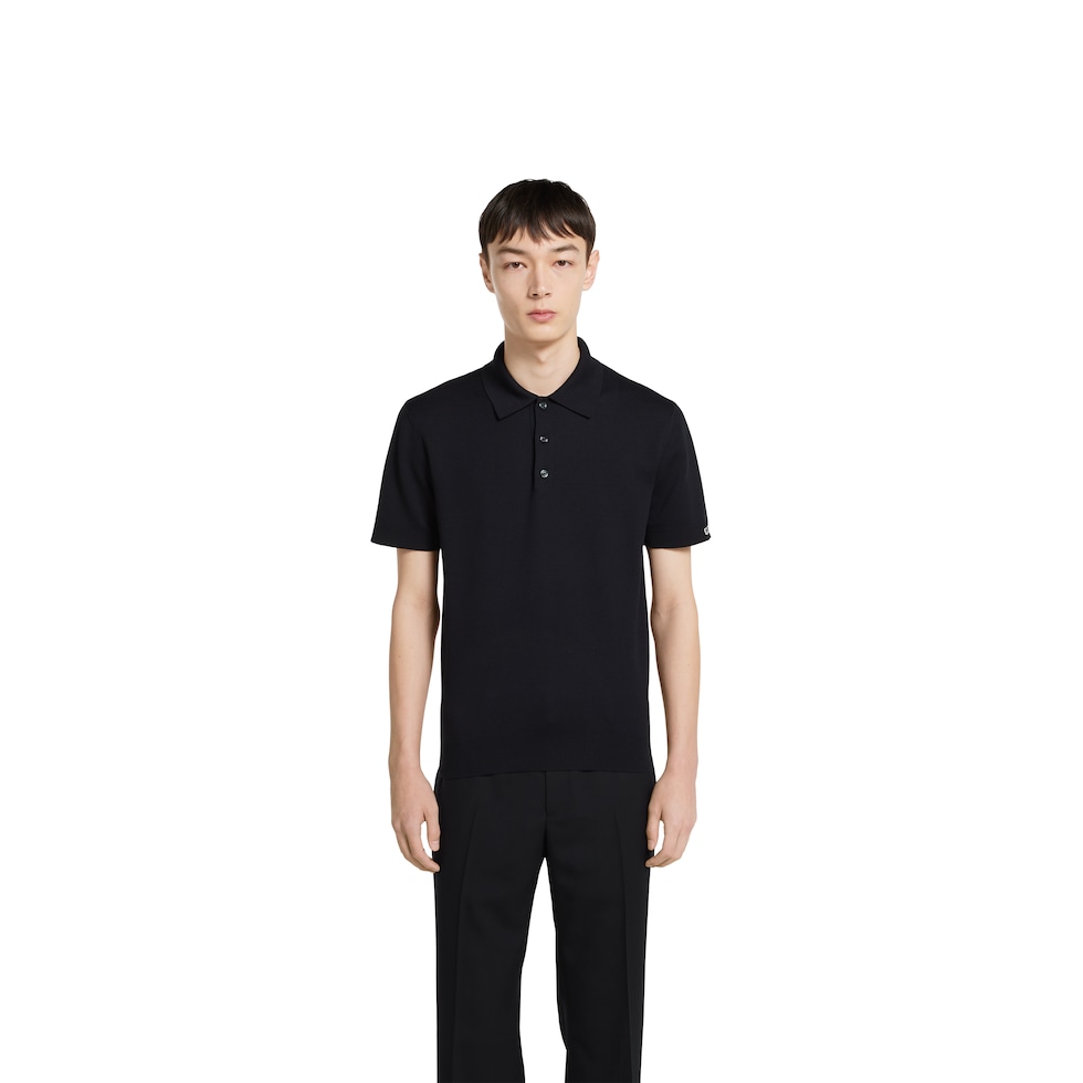 Silk cotton knit polo shirt in navy | GUCCI® US