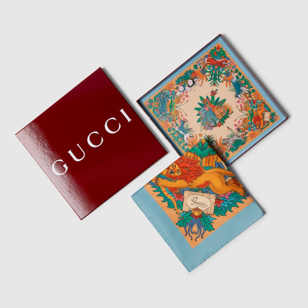 プリント シルクスカーフホワイト＆ライトブルー | GUCCI公式