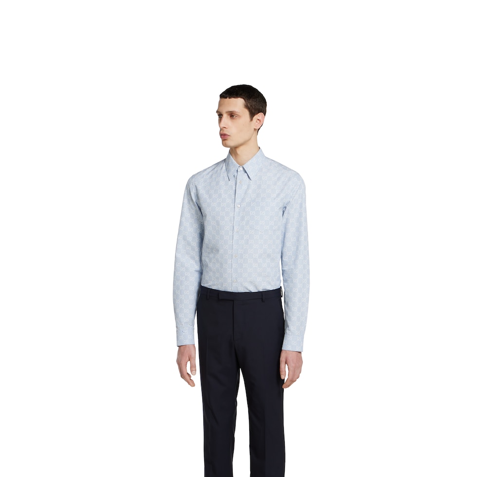 Striped GG cotton jacquard shirt in light blue | GUCCI® US